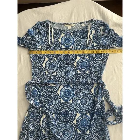 Boston Proper Mosaic Medallion Belted Maxi Dress Womens Size 4 Blue White - Picture 7 of 12